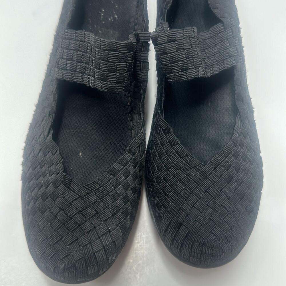 BERNIE MEV BLACK WOVEN STRETCHY SLIP-ON MARY JANE STYLE WEDGE 8.5 M COMFORT MAX